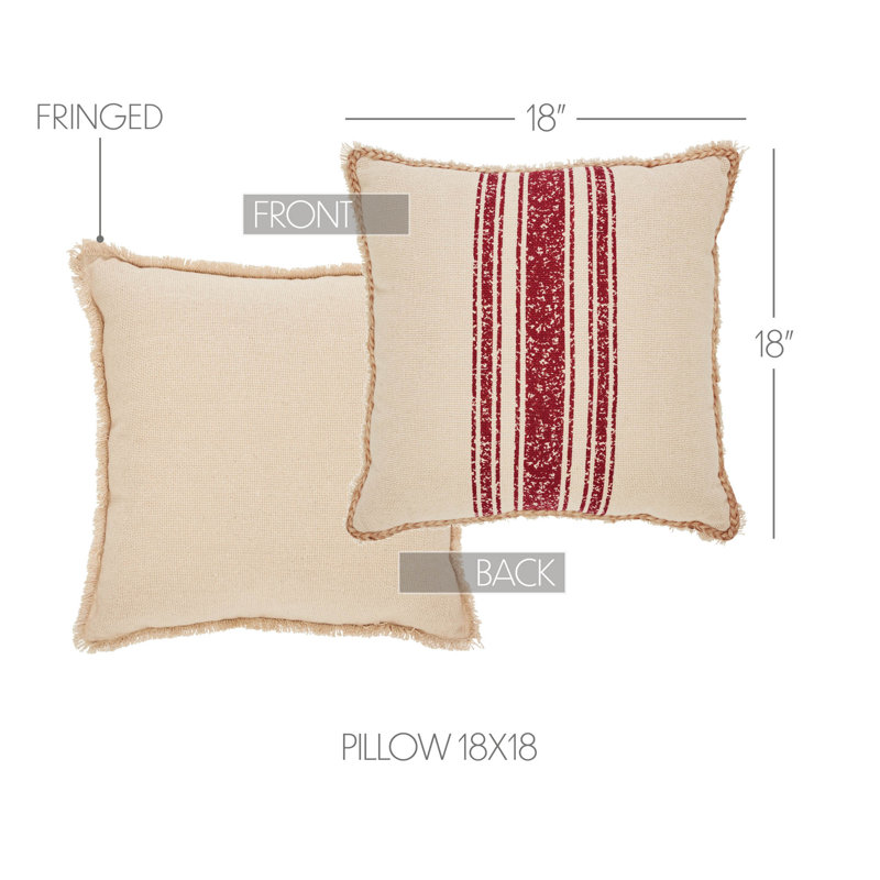 Yuletide Burlap Fringed Cotton Reversible Throw Pillow, Red