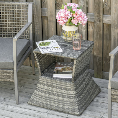 Table d'appoint polyvalente pour l'extérieur avec plusieurs options de rangement et résistance aux intempéries