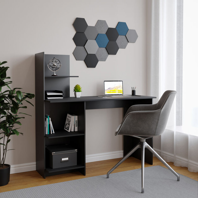 Sevik Solid Wood Computer Desk, Black
