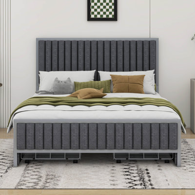 Metal Frame Upholstered Bed with 4 Drawers
