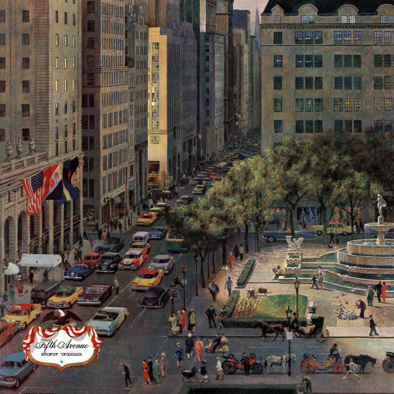 Fifth Avenue by John Falter - Wrapped Canvas Print, 46 cm H x 46 cm W