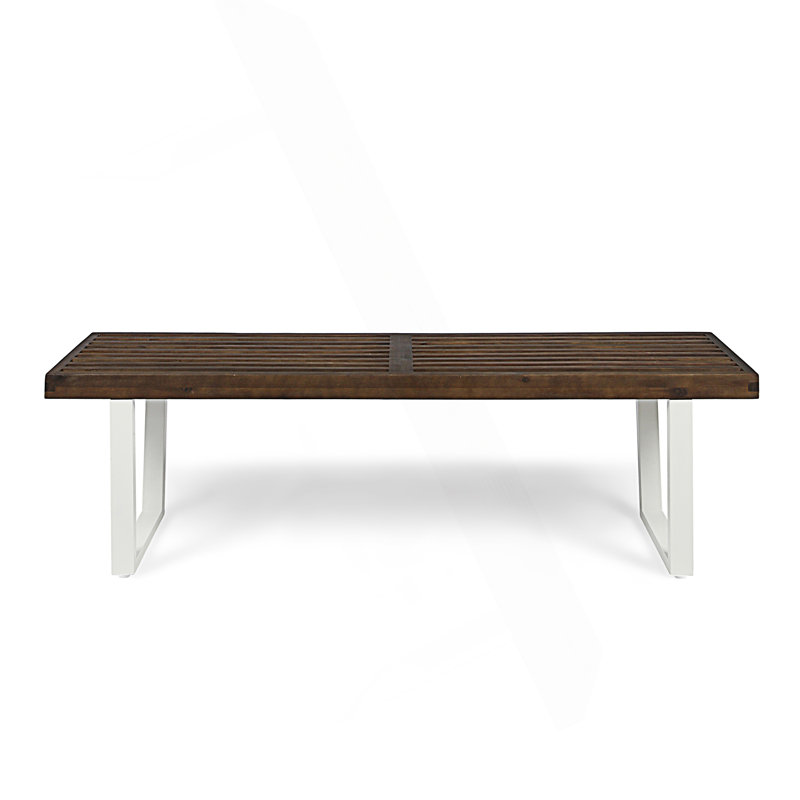 Patio Dining Bench With Iron Legs, Brown/White