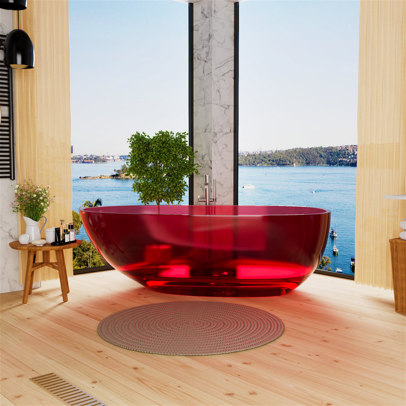 Baignoire de trempage autoportante 66,93 po x 34,65 po avec drain escamotable et trop-plein, certifiée Cupc, Vin rouge