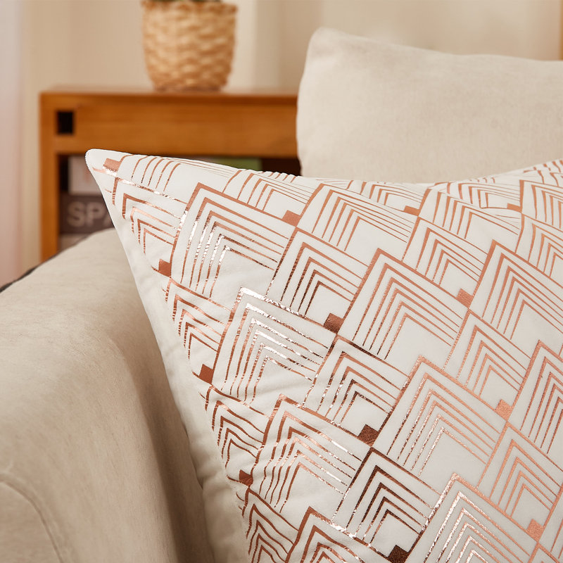 Housse de coussin décoratif en velours avec motif géométrique, 14 po x 20 po, Polyester/ Bourre en polyester, Rose clair
