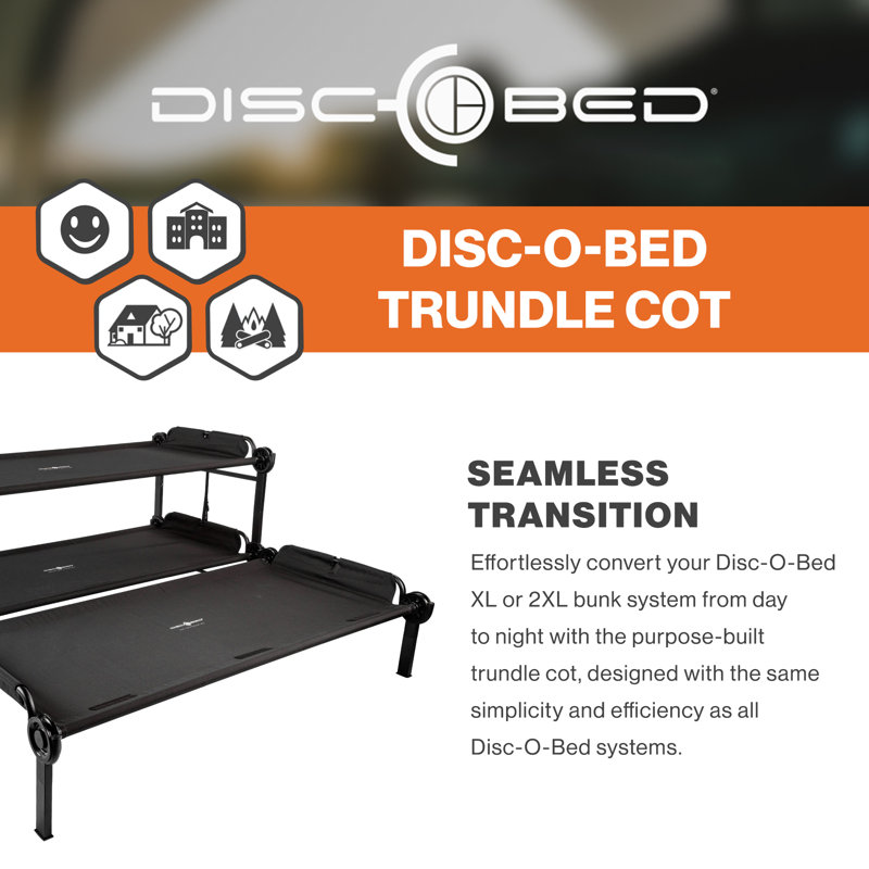 Disc-O-Bed Trundle Cot for XL or 2XL Bunk System with Zippered Carry Bag, Black