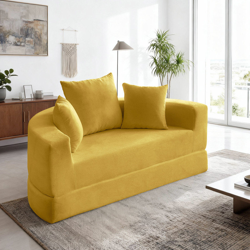 Canapé convertible en velours côtelé Boneless, Jaune
