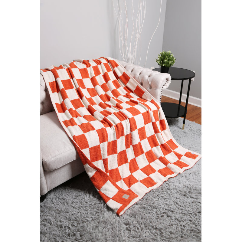 Checkered Pattern Luxury Soft Throw Blanket, Orange