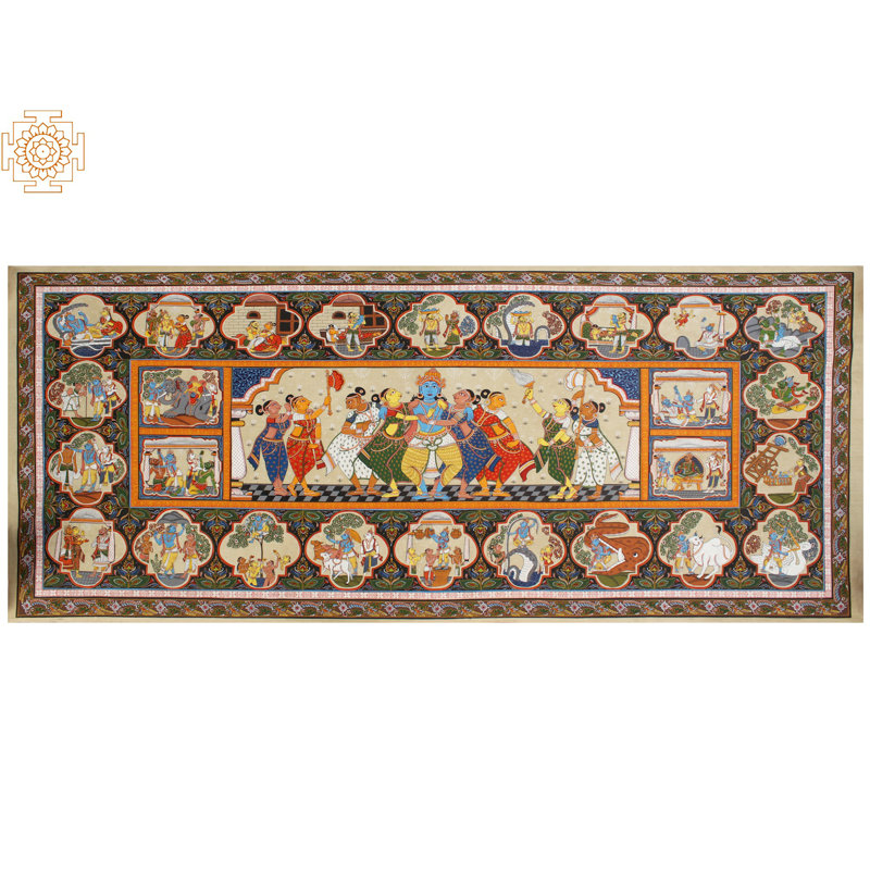 Krishna avec Ashtabharya à l'intérieur de Krishna Leela | Peinture de Patta | Odisha Art