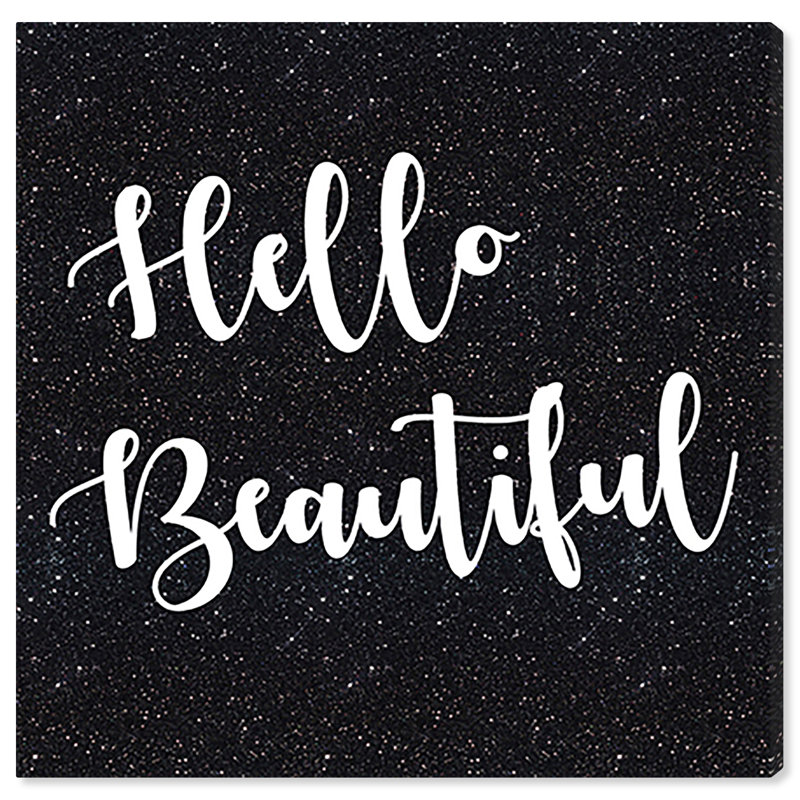 «Hello Beautiful Black Glitter», reproduction d'art textuel sur toile, H 40 po x l 40 po x P 1,5 po