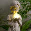 Girl Holding Bubble Lighted Garden Statue Solar Powered LEDs