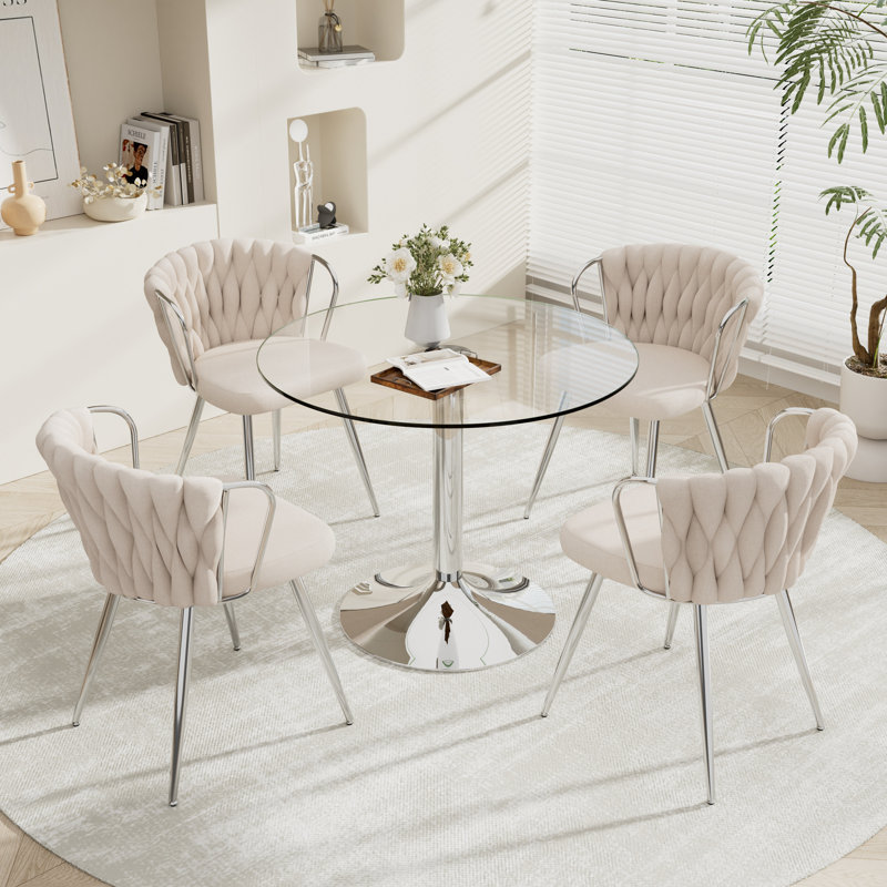 Ensemble de table de salle à manger Elegant, Beige, 5 pièces: table, 4 chaises, Silver