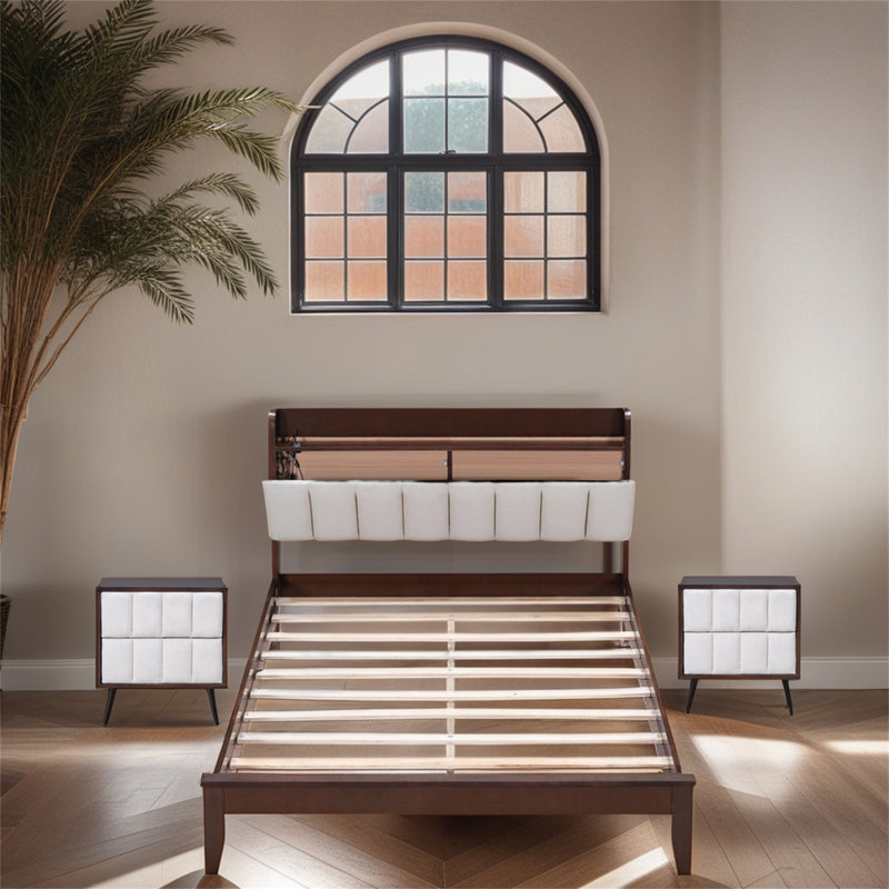 Ensemble de chambre à coucher 3 pièces, Noyer / beige, Double