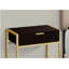 Table décorative, table d'appoint, table de chevet, éclairage, tiroirs de rangement, salon, chambre à coucher, aspect bois brun, métal doré, moderne, moderne