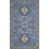 Greer Hand Tufted Wool Floral/Oriental Area Rug in Denim/Brown/Cream/Tan/Teal