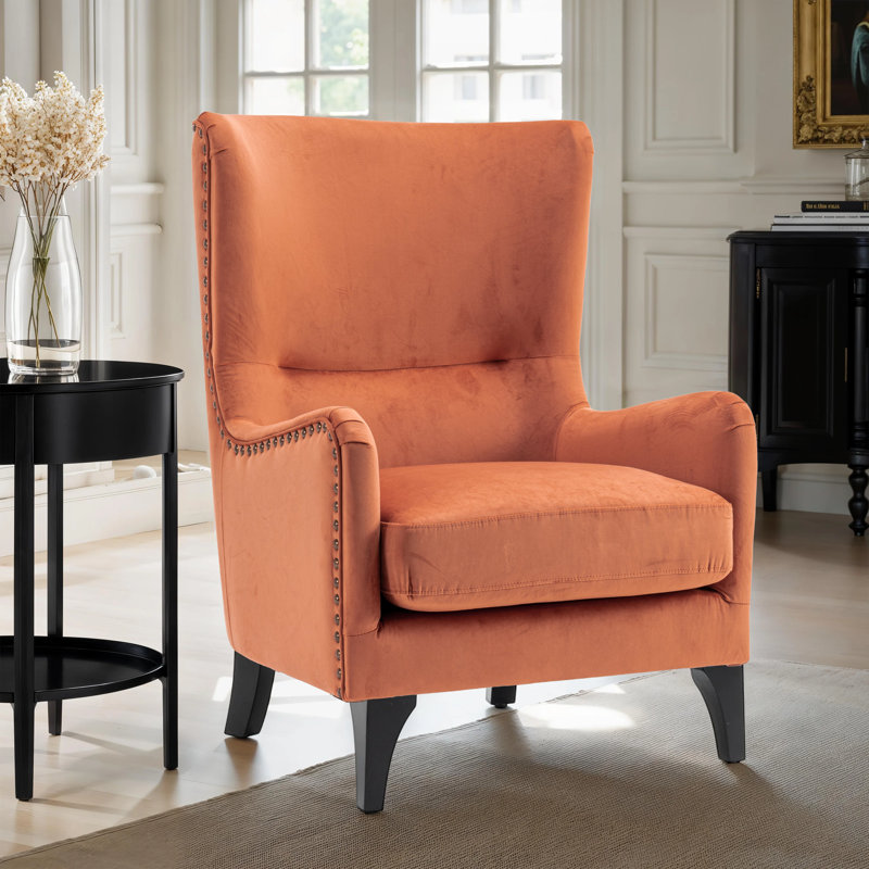 68cm Wide Tufted Wingback Chair, Orange Velvet