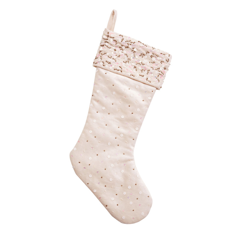 Handmade Velvet Christmas Stocking - White with Sequins