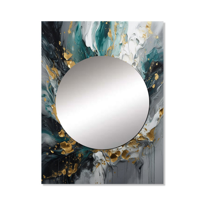 Ezrie or sarcelle encre sur pierre - miroir décoratif abstrait, miroir mural doré, impression d'art en métal, 40 po x 30 po