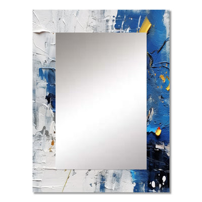 Blue Yellow Cubist Kaleidoscope - Cubism Large Wall Mirror, Blue Unique Mirror, Printed Metal Art