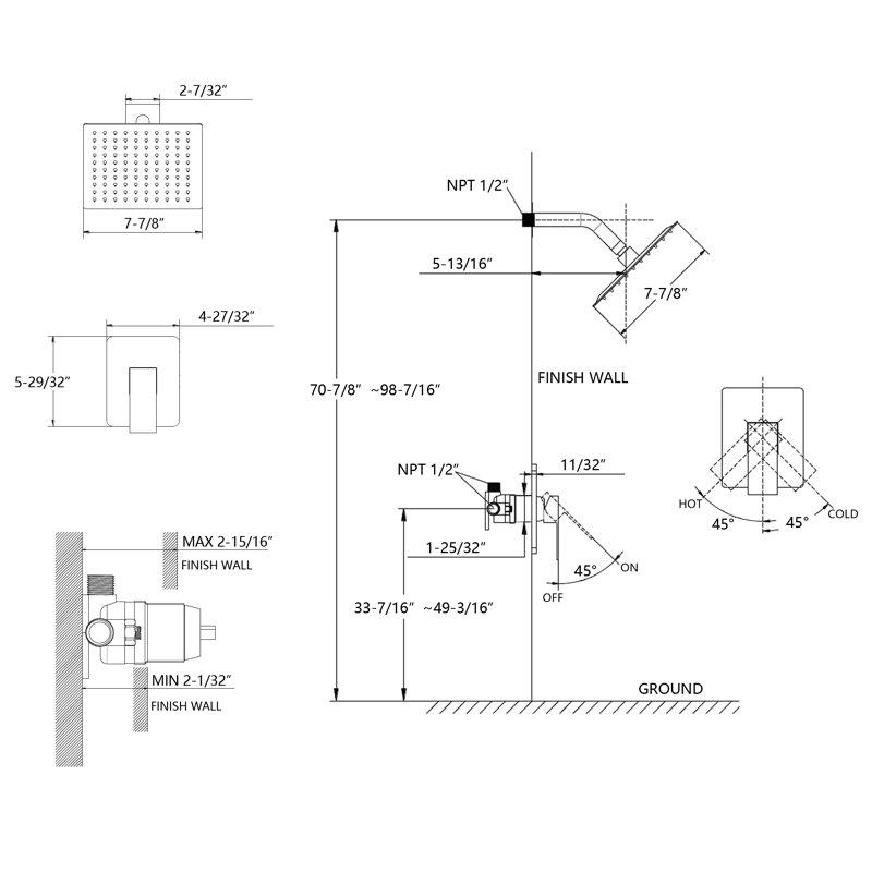 SUMERAIN Shower Only Faucet with Pressure Balance Valve, Brushed Gold Shower Faucet with Rainfall Showerhead