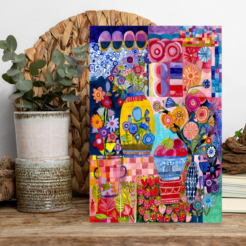 «In My Mind», art floral coloré fantaisiste et fruits, H 18 po x l 12 po
