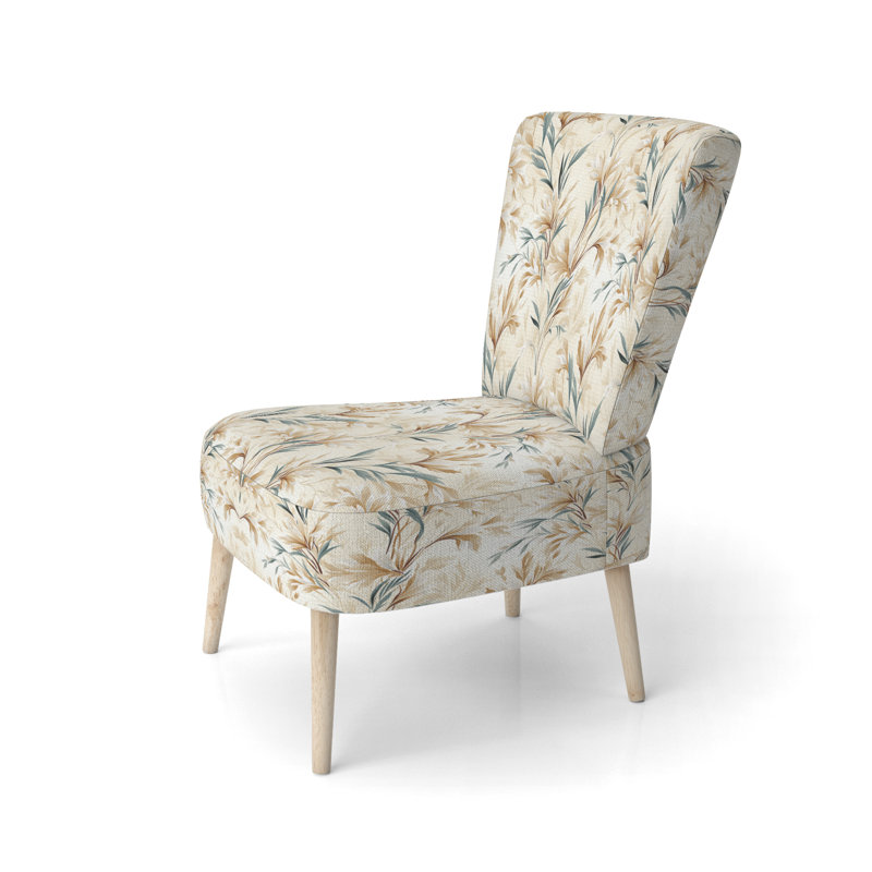 Fauteuil d'appoint côtier Driftwood Dreams à motif tropical et velours, avec motif de feuilles tropicales.
