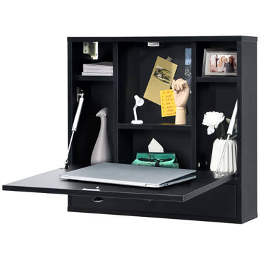 Wall Mounted Folding Laptop Desk Hideaway Storage with Drawer/Black