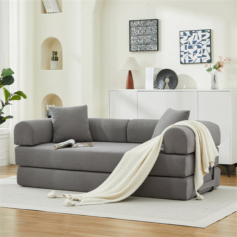 Convertible Folding Sofa Bed, Gray Corduroy