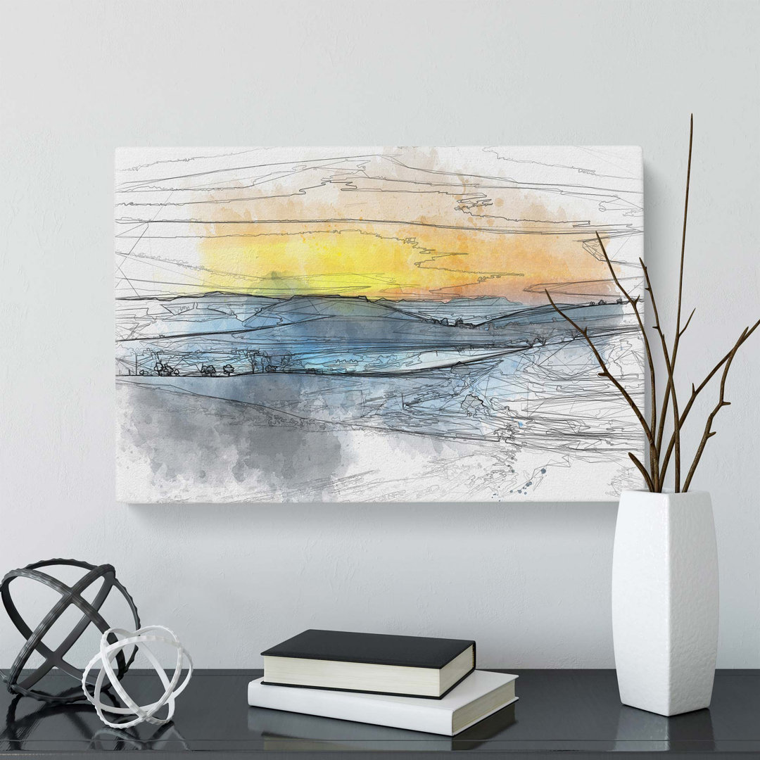 Sunrise Over a Tea Plantation in Abstract - Wrapped Canvas