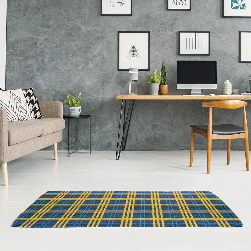 Tapis à carreaux bleu, Rectangle 5 pi x 7 pi
