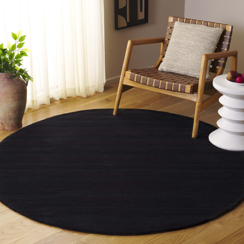 Fairborn Solid Color Hand Tufted Cotton/Wool Area Rug in Black, Round 6'