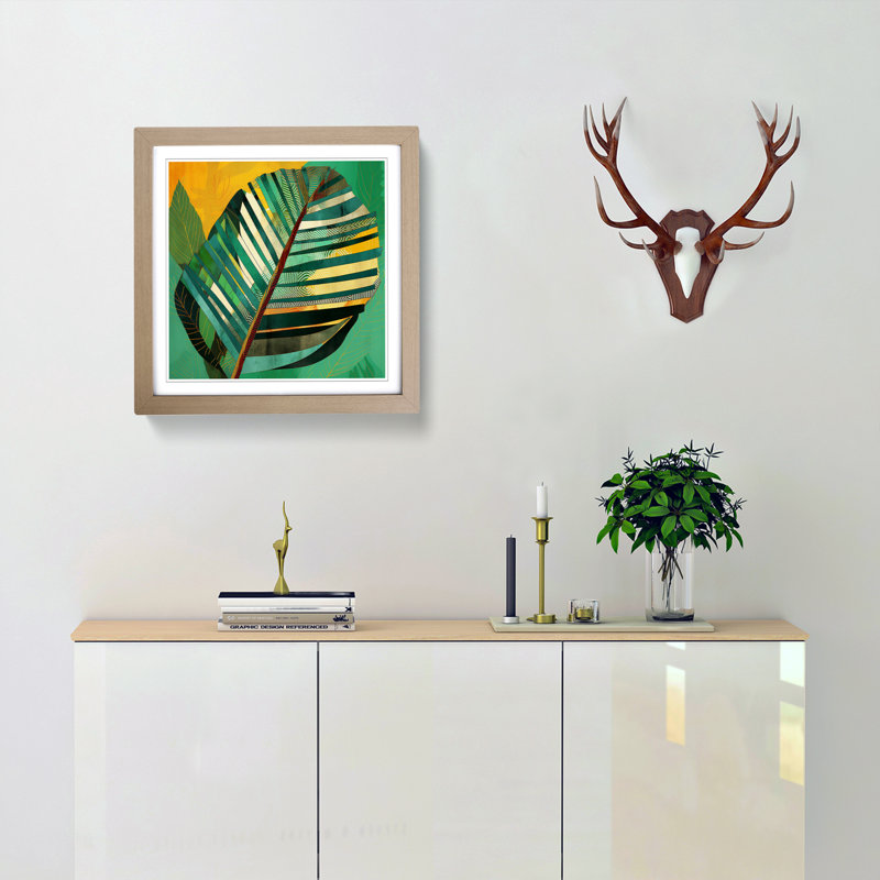 Tropical Leaf Constructivism No.3 - Single Picture Frame Print on Wood, Oak