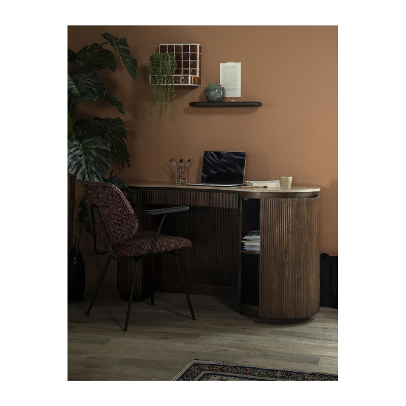 Desk Marble Computer Desk, Brown, Black