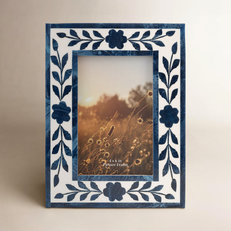 Cadre photo moderne en résine et bois avec verre - Présentoir de photos de table pour la maison, 7" x 9", Bleu/blanc