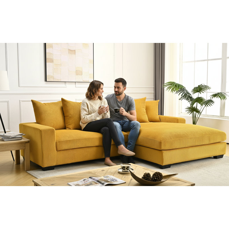 Corduroy L-Shaped Sectional, Right Hand Facing, Yellow Corduroy