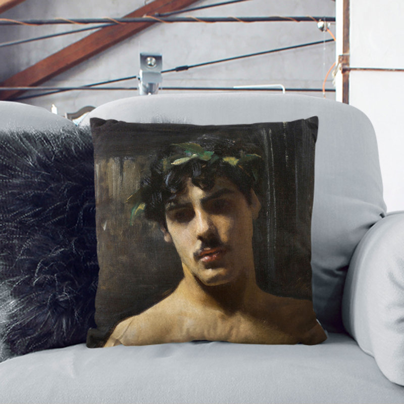 Man Wearing Laurels Square Throw Cushion, Black, 40cm H x 40cm W x 15cm D