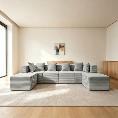 Canapé d'angle modulaire, canapé infonuagique sans os avec assises extra profondes, ensemble de canapés en velours côtelé pour salon, gris pâle