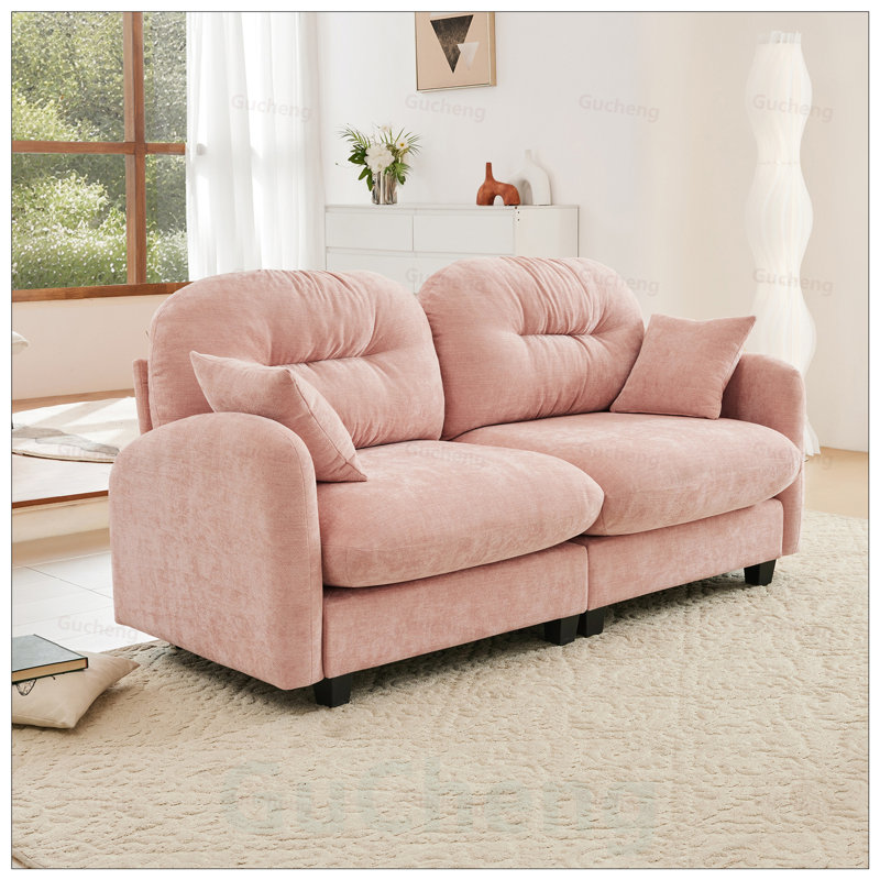 Canapé modulaire en tissu de chenille avec causeuse, conception plissée matelassée, mousse ergonomique haute densité, installation facile, accoudoirs élégants, base en bois, convient aux salons