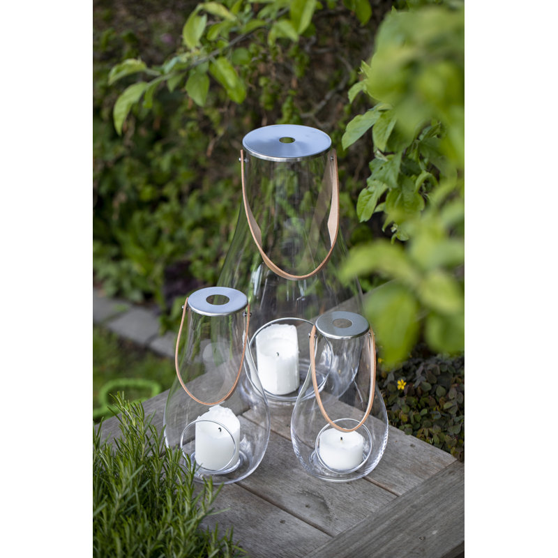 Glass Tabletop Lantern, 17.7" H x 10.4" W x 10.4" D, Clear