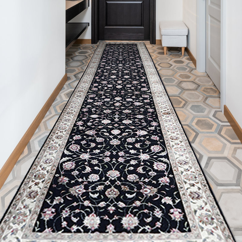 Hand-Knotted High-Quality Black and Ivory Runner
