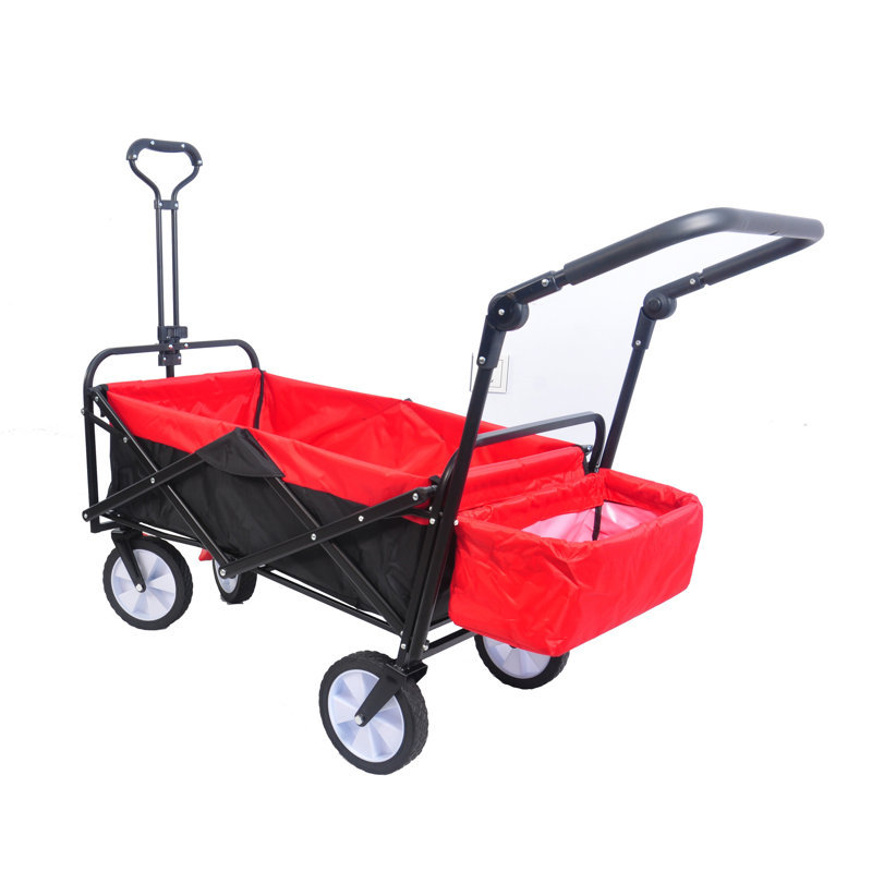 Chariot utilitaire pliant pour l'extérieur pliable, chariot de jardin portatif pliant robuste, porte-gobelet, poignées réglables (noir et rouge)