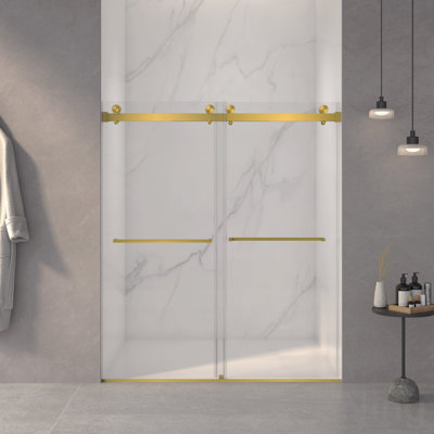 56-60"W X 70"H Frameless Design Double Sliding Opening Shower Door -5/16" (8Mm) Thick Clear Tempered Glass,Double Side Easy Clean Coat