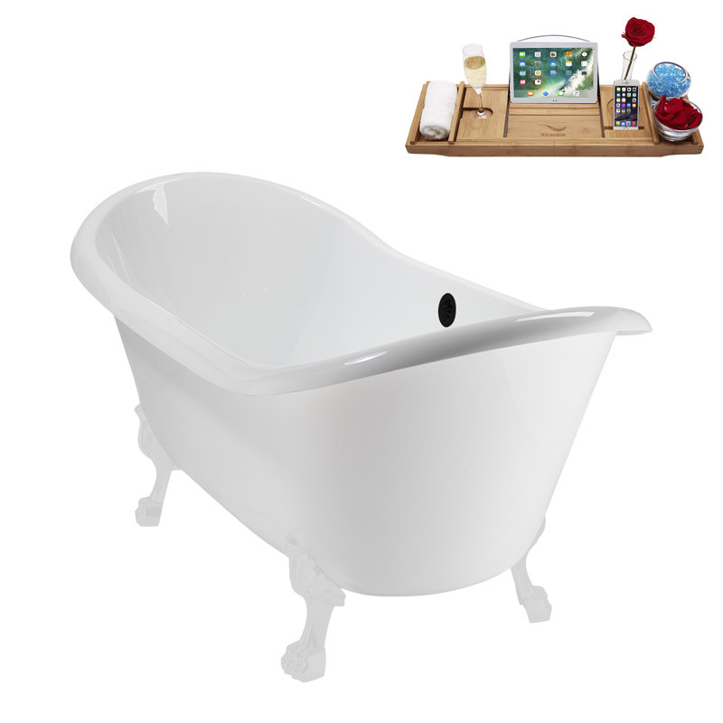 71" Streamline Clawfoot Tub,Tray,Drain and Clawfeet, Glossy White, Matte Black