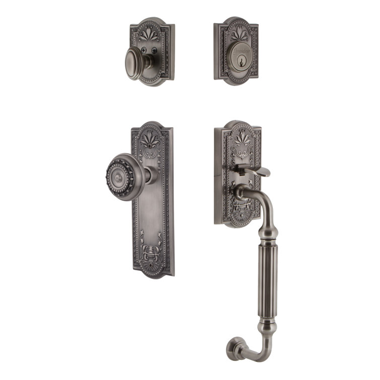 Parthenon Handleset with Single Cylinder Deadbolt and F Grip with Parthenon Knob
