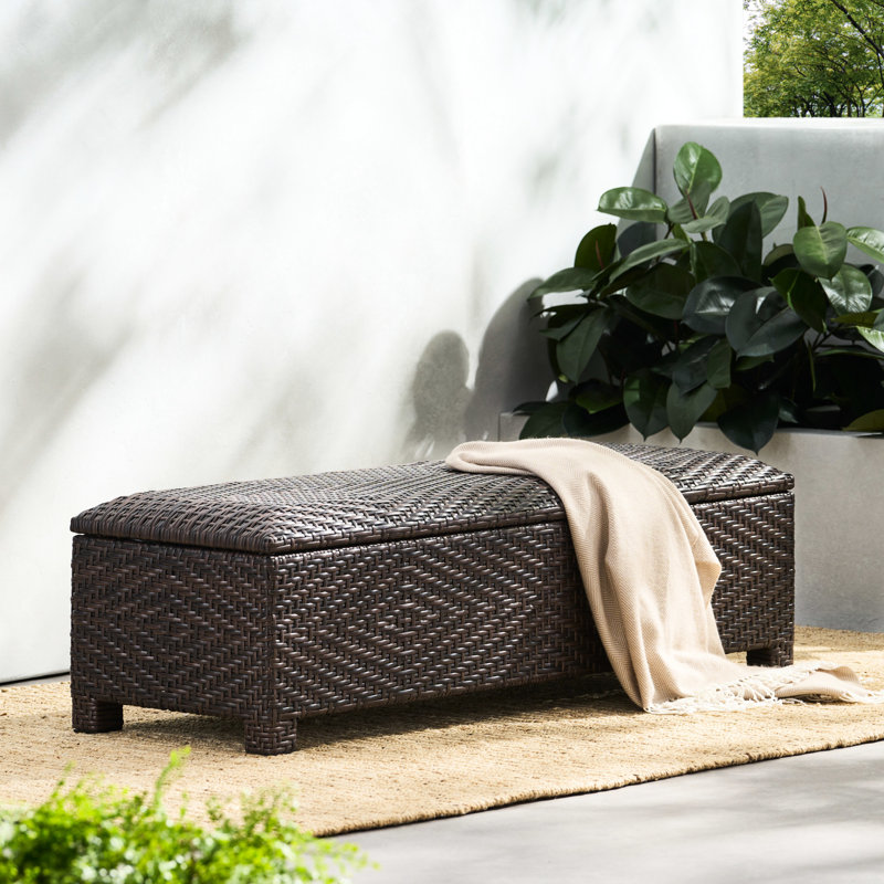PE WICKER STORAGE BENCH Suitable For Bedroom,Fitting Room, Storage Room, Dining Room, And Living Room,Etc.