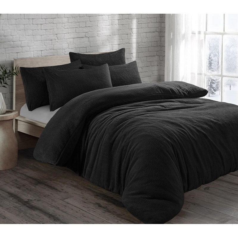 Mioara Polyester Solid Colour Duvet Cover Set with Pillowcases Included, Single - 1 Pillowcase (50 x 75 cm), Black