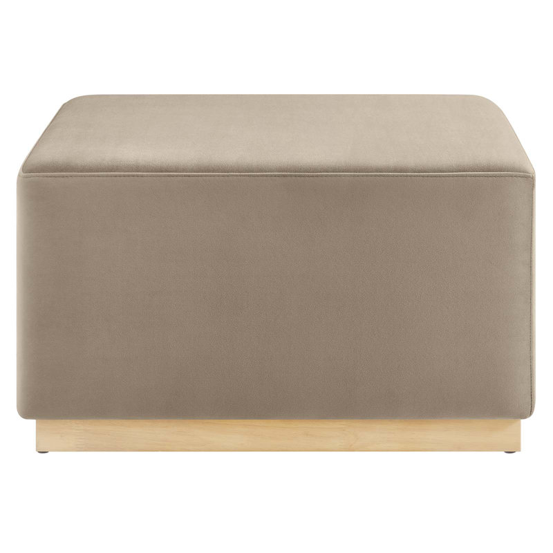 Tilden Taupe Velvet Upholstered Square Ottoman with Rubberwood Base