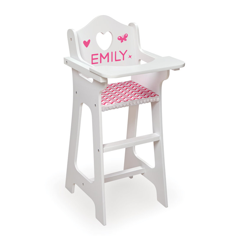 White and Pink Chevron Doll High Chair with Accessories