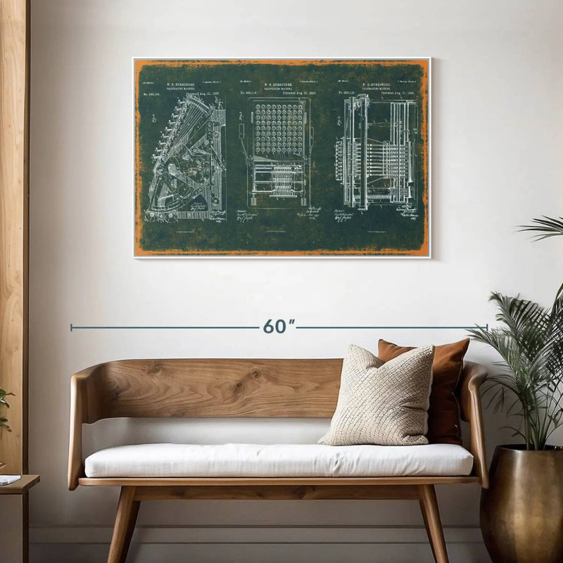 Machine à calculer brevet bleu sarcelle, Cadre flottant blanc, 43 po x 29 po