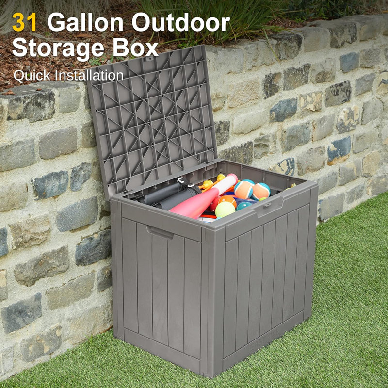 East Oak 31 Gallon Gray Lockable Resin Deck Box