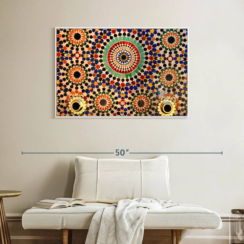 Carreaux de mosaïque marocains, Cadre flottant blanc, 40 po x 27 po